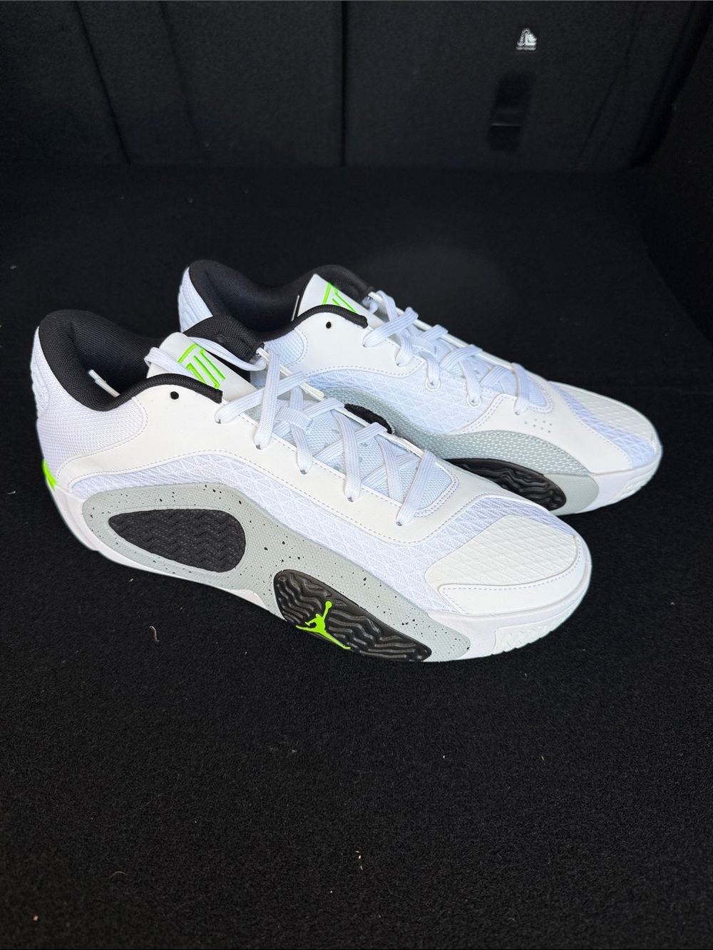 Jordan Tatum Men's White Black Neon Green Low-Top Athletic Sneakers